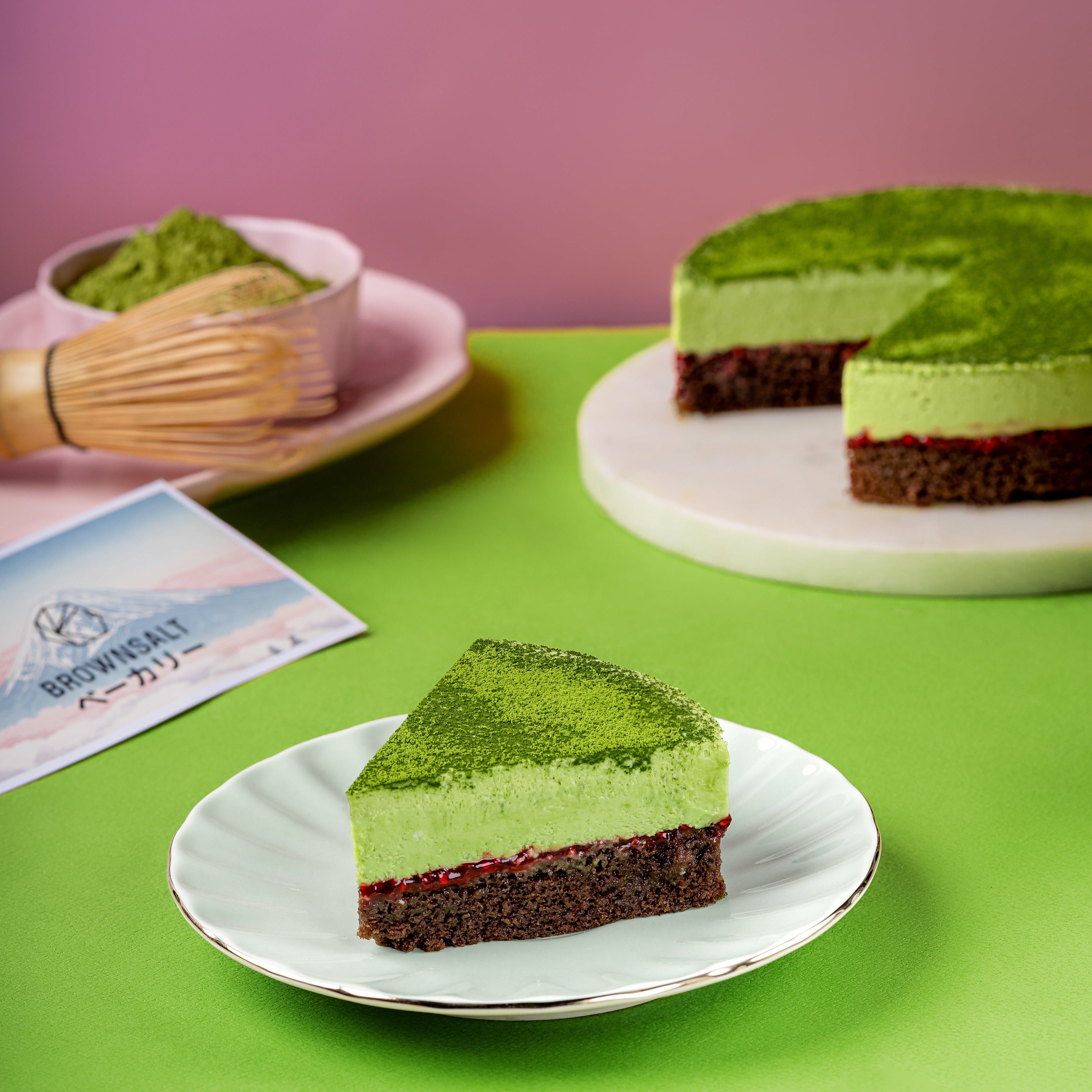 Matcha Raspberry Cake - Brownsalt Bakery